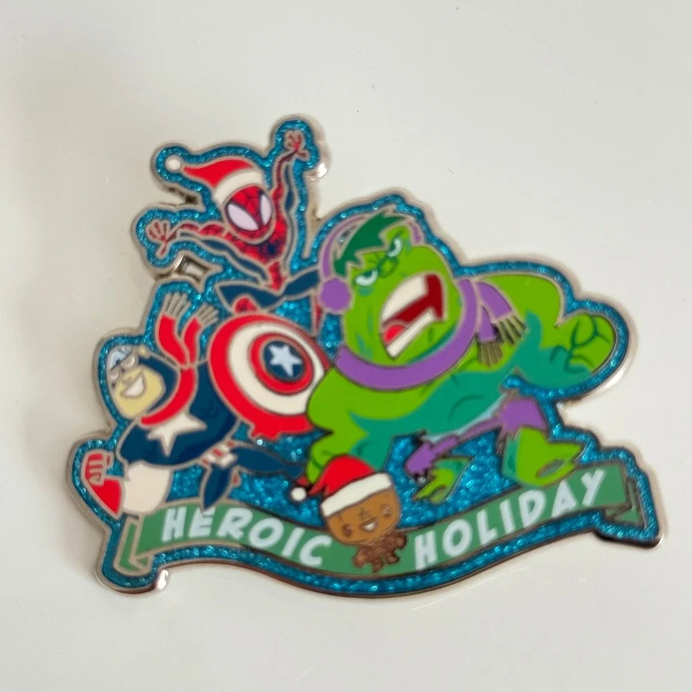 Disney Marvel Heroic Holiday Pin Spider-Man Hulk Captain America Glitter 2021